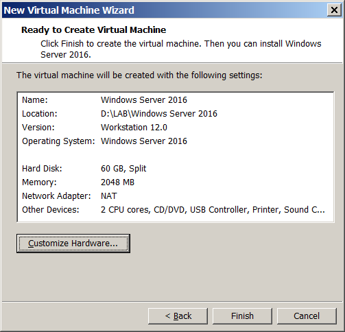 Ready to Create virtual machine