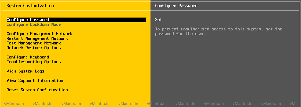 VMware ESXi DCUI system