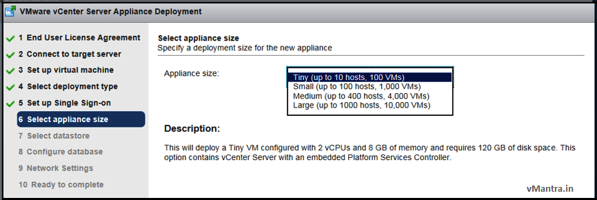 Install VCSA - App size