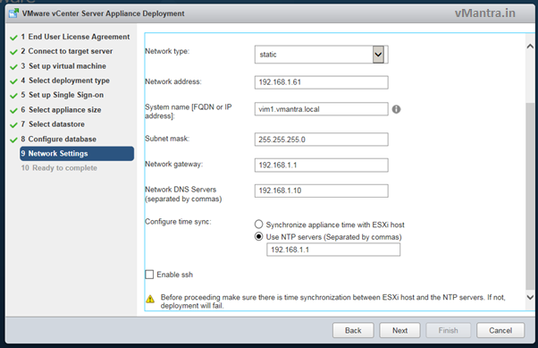 Install VCSA - network