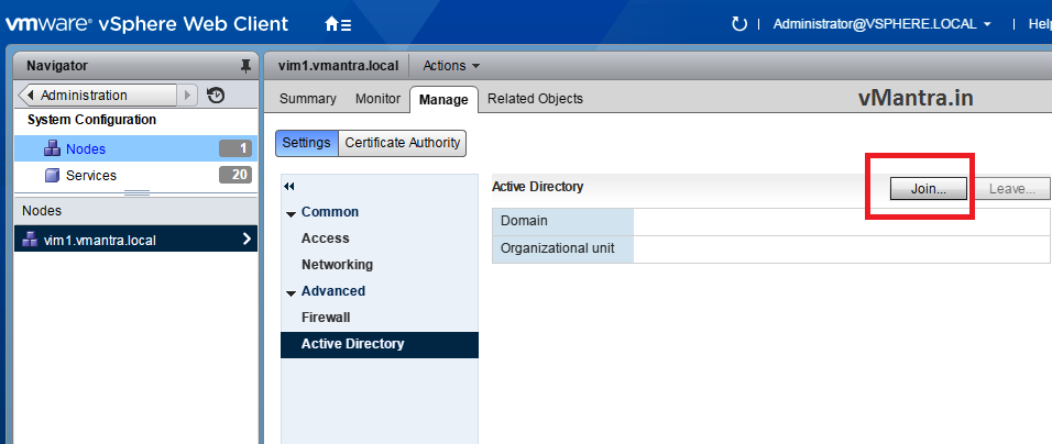 vCSA configuration - Join