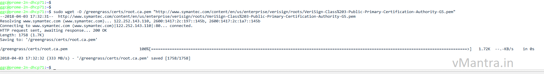 configure aws greengrass on vmware vsphere - verisign cert